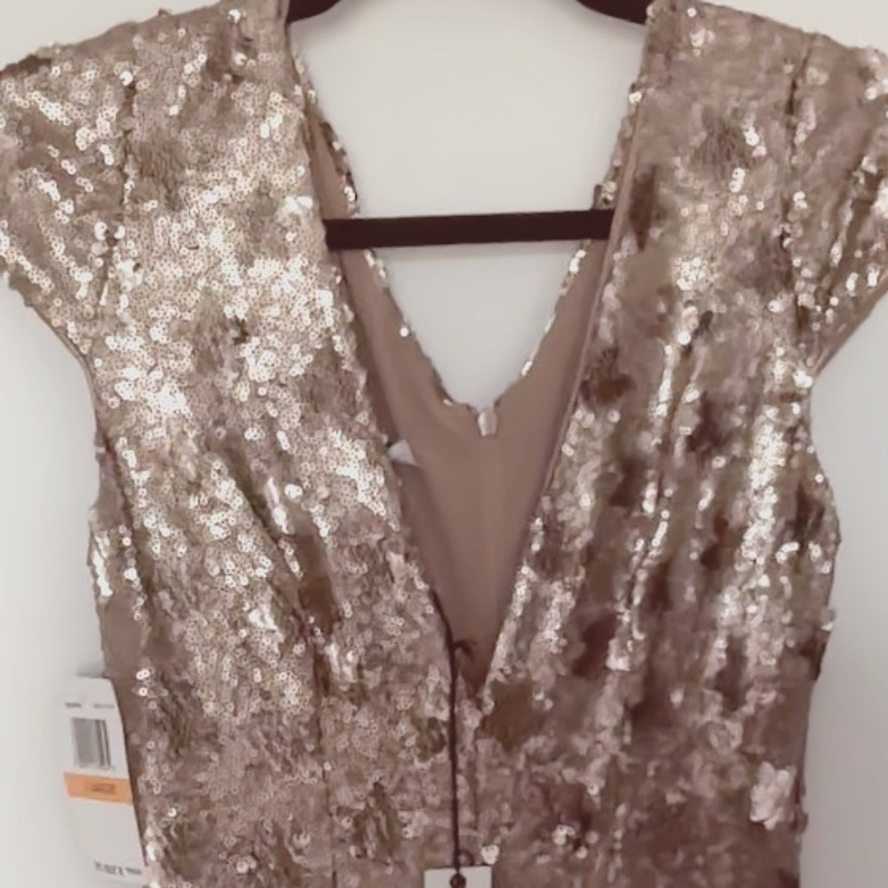 NWT! Dress The Populaton! Gold Sequined Star Dress, Long.